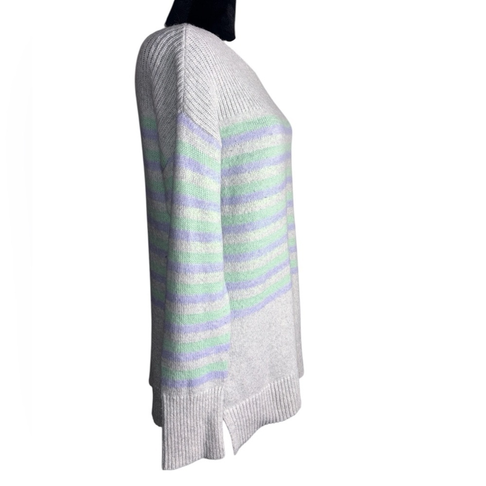 Ann Taylor LOFT Tunic Sweater Sz M Gray Aqua Blue Stripe Wool Blend Boat Neck - Picture 3 of 9